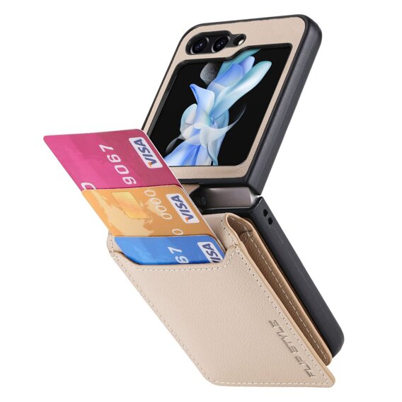 Калъф за Samsung Galaxy Z Flip6 5G, Card Slot Ring Case, бежов