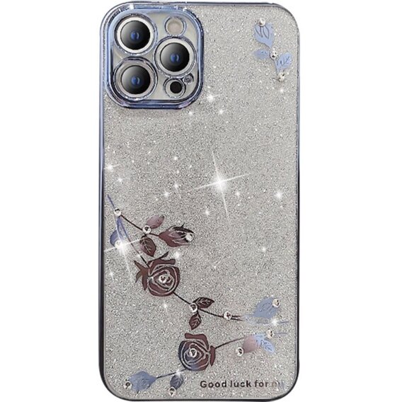 Калъф за iPhone 12 Pro, Glitter Flower, син