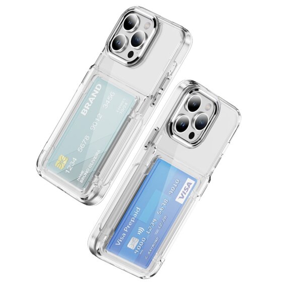 Калъф за iPhone 16 Pro, Card Holder Kickstand, прозрачен