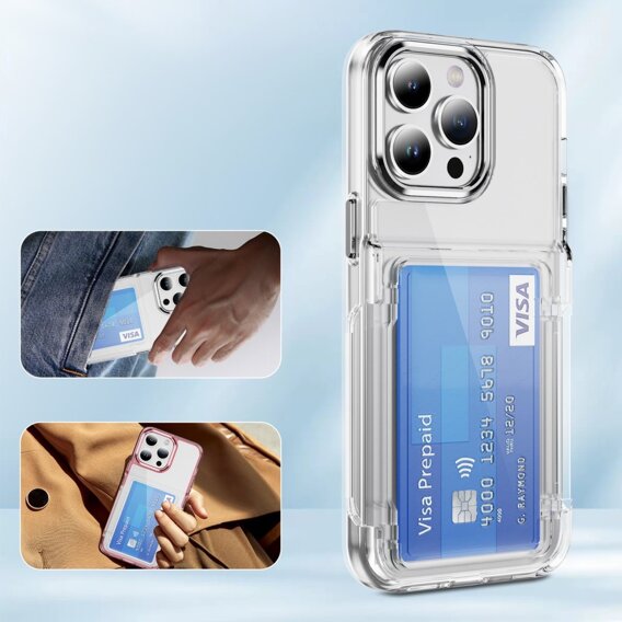 Калъф за iPhone 16 Pro, Card Holder Kickstand, прозрачен