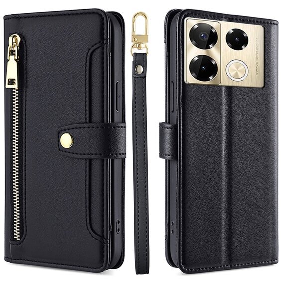 Калъф с капак за Infinix Note 40 Pro, Wallet Zipper Pocket, черен