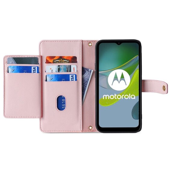 Калъф с капак за Motorola Edge 40 Neo, Wallet Zipper Pocket, розов