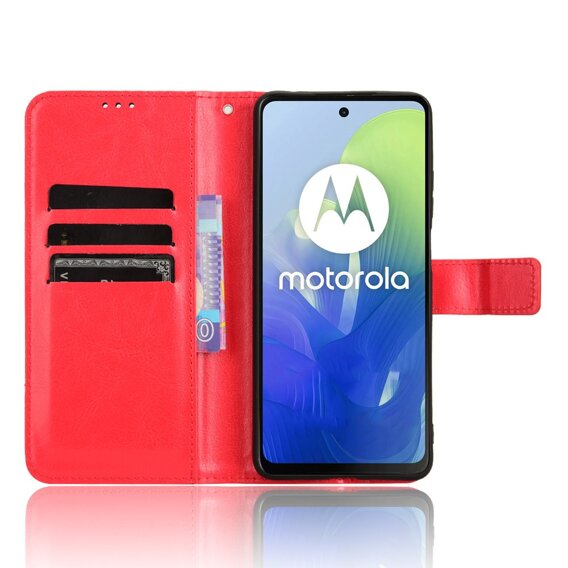 Калъф с капак за Motorola Moto G24 / G24 Power / G04, Crazy Horse Wallet, червен