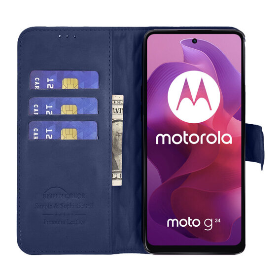 Калъф с капак за Motorola Moto G24 / G24 Power / G04, Rhombus Crossbody Leather, син