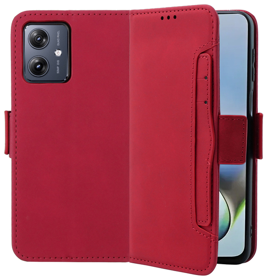 Калъф с капак за Motorola Moto G54 5G, Card Slot, червен