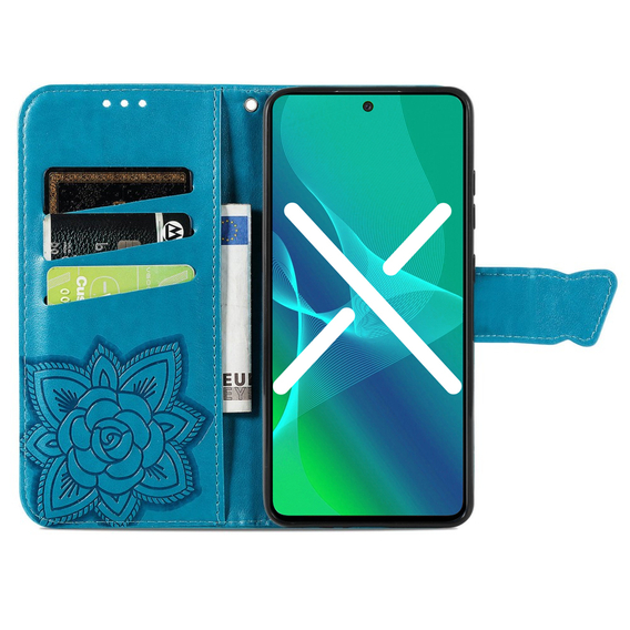 Калъф с капак за Motorola Moto G84, Butterfly, син