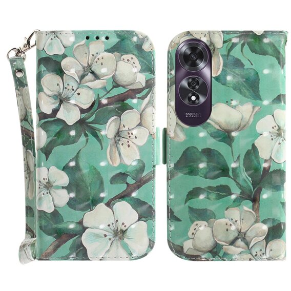 Калъф с капак за Oppo A60, Wallet, Flowers бял