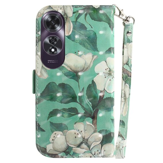 Калъф с капак за Oppo A60, Wallet, Flowers бял