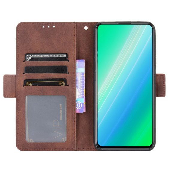 Калъф с капак за Oppo A98 5G, Card Slot, кафяв