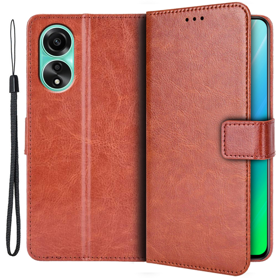 Калъф с капак за Oppo A98 5G, Crazy Horse Wallet, кафяв