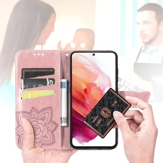 Калъф с капак за Oppo Reno 11F 5G, Butterfly, розов rose gold