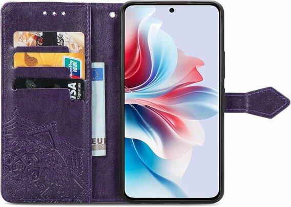 Калъф с капак за Oppo Reno 11F 5G, Mandala, лилав