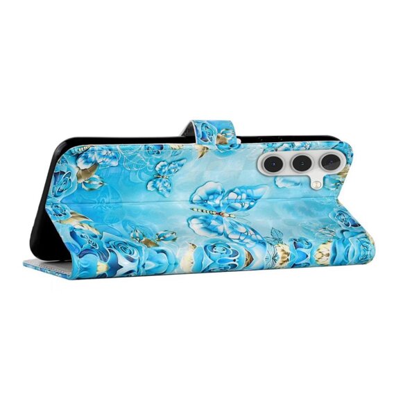 Калъф с капак за Samsung Galaxy A05s, Wallet, Blue Gold Butterflies, син