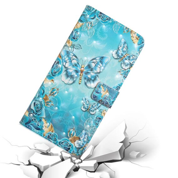 Калъф с капак за Samsung Galaxy A05s, Wallet, Blue Gold Butterflies, син