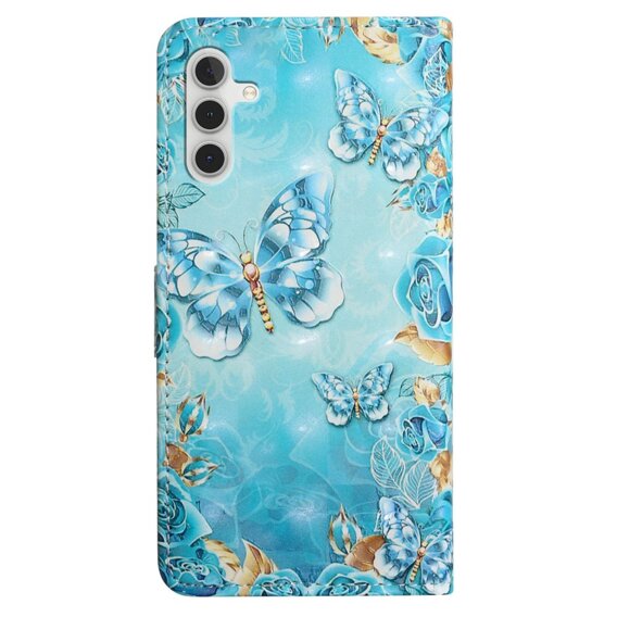 Калъф с капак за Samsung Galaxy A05s, Wallet, Blue Gold Butterflies, син