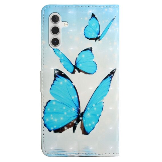 Калъф с капак за Samsung Galaxy A05s, Wallet, Butterflies, син