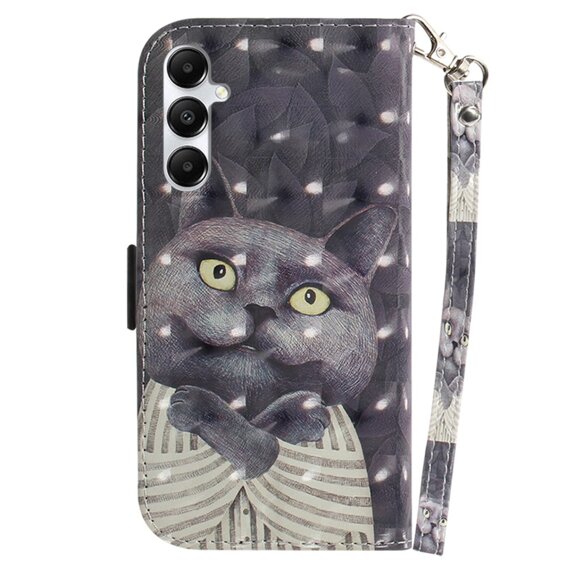 Калъф с капак за Samsung Galaxy A05s, Wallet, Cat, сив