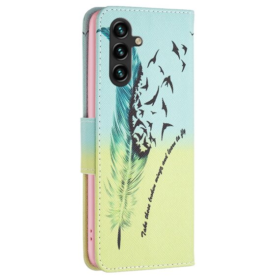 Калъф с капак за Samsung Galaxy A05s, Wallet, Feather, син