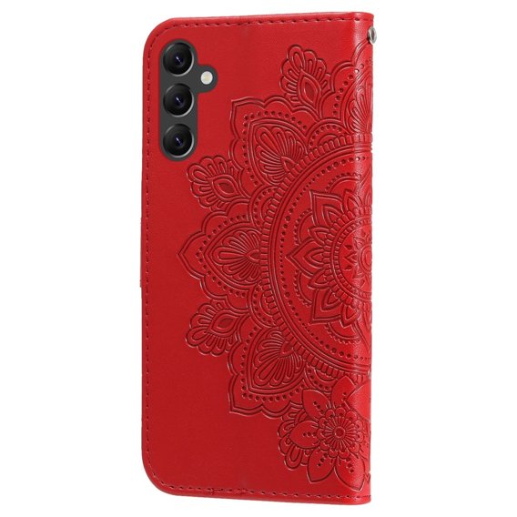 Калъф с капак за Samsung Galaxy A14 4G/5G, Mandala Flower, червен