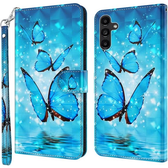 Калъф с капак за Samsung Galaxy A14 4G/5G, Wallet Butterfly, син