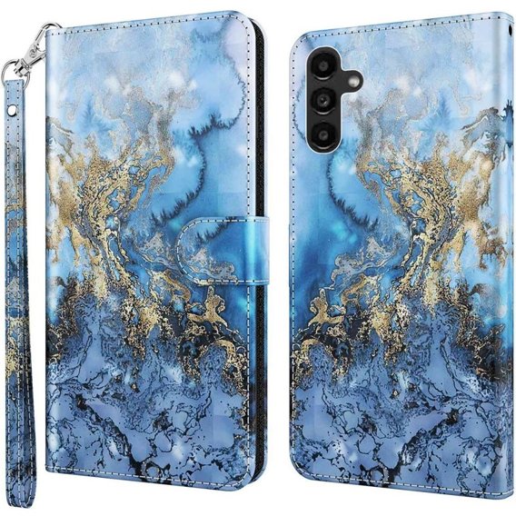 Калъф с капак за Samsung Galaxy A14 4G/5G, Wallet Marble, син