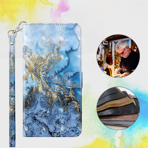 Калъф с капак за Samsung Galaxy A14 4G/5G, Wallet Marble, син