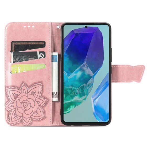 Калъф с капак за Samsung Galaxy A16, Butterfly, розов rose gold