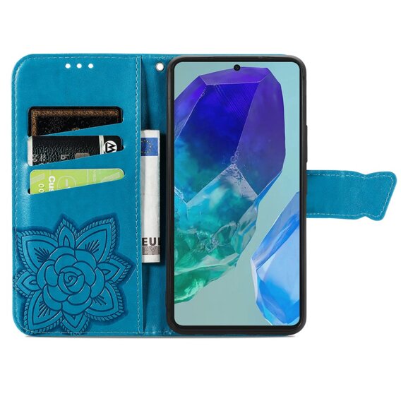 Калъф с капак за Samsung Galaxy A16, Butterfly, син