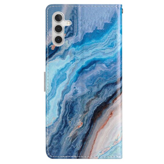 Калъф с капак за Samsung Galaxy A25 5G, Wallet Marble, син + 9H стъкло