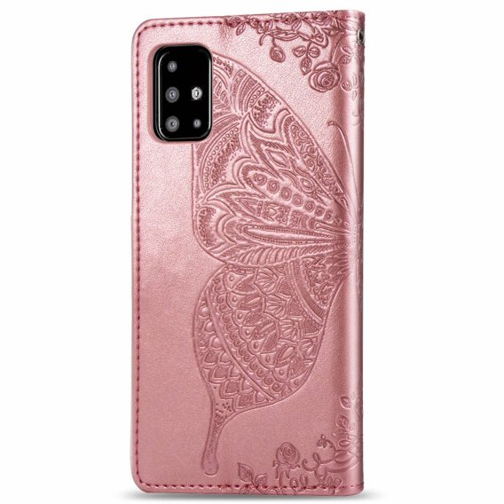 Калъф с капак за Samsung Galaxy A51 4G, Butterfly, розов rose gold