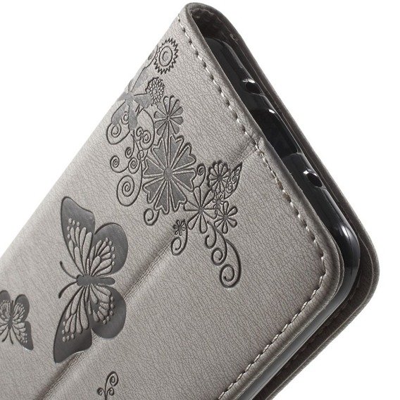 Калъф с капак за Samsung Galaxy J3 2016, Butterfly, сив