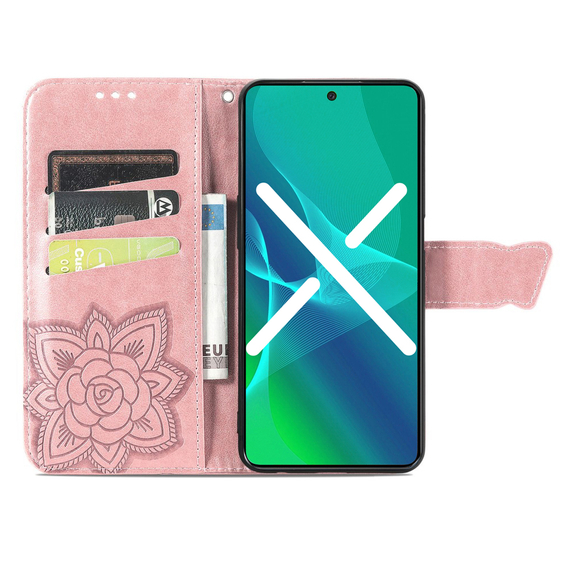 Калъф с капак за Samsung Galaxy M13, Butterfly, розов rose gold