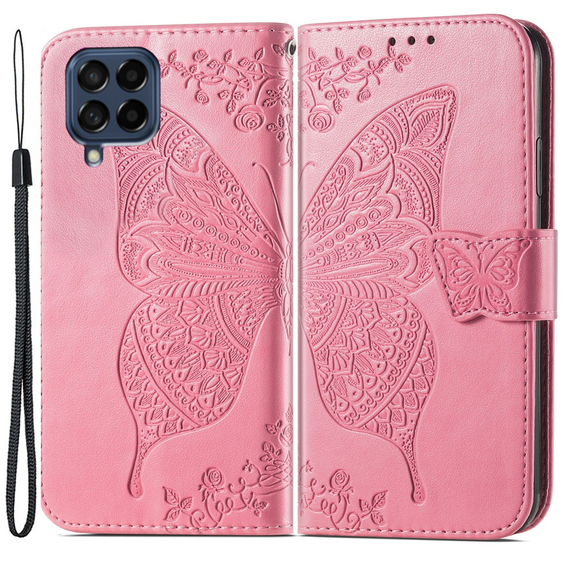 Калъф с капак за Samsung Galaxy M53 5G, Butterfly, розов