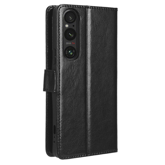 Калъф с капак за Sony Xperia 1 V, Crazy Horse Wallet, черен