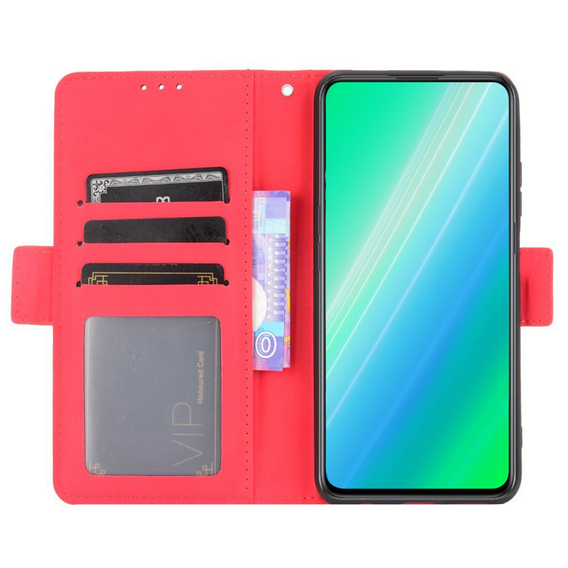 Калъф с капак за Xiaomi Redmi 12, Card Slot, червен