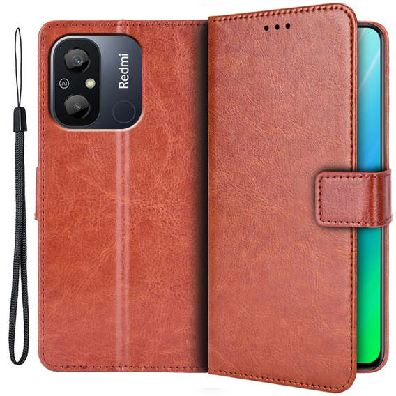 Калъф с капак за Xiaomi Redmi 12C, Crazy Horse Wallet, кафяв