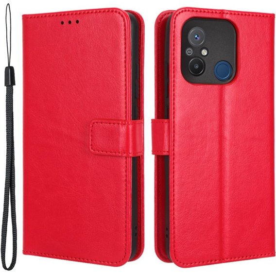 Калъф с капак за Xiaomi Redmi 12C, Crazy Horse Wallet, червен