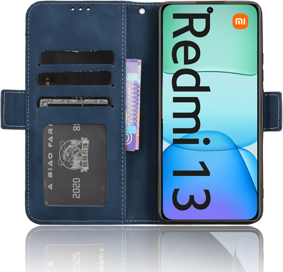 Калъф с капак за Xiaomi Redmi 13, Card Slot, тъмносин