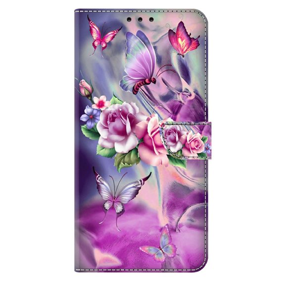 Калъф с капак за Xiaomi Redmi Note 12 4G, Wallet, butterfly & Flowers, син