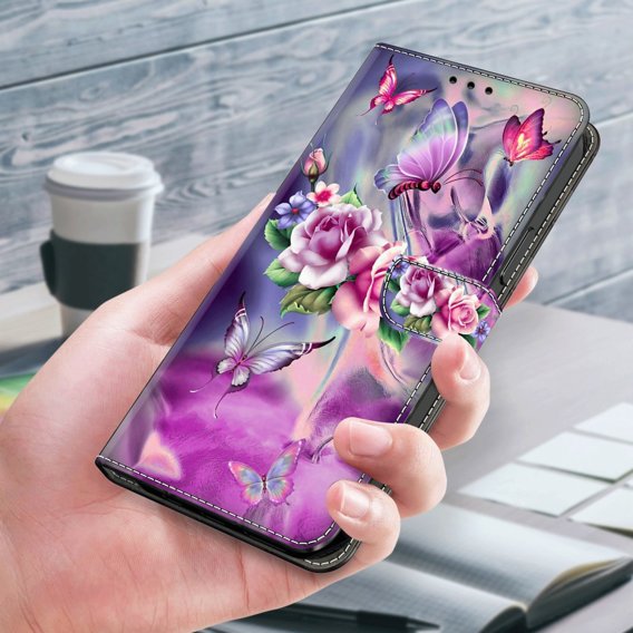 Калъф с капак за Xiaomi Redmi Note 12 4G, Wallet, butterfly & Flowers, син