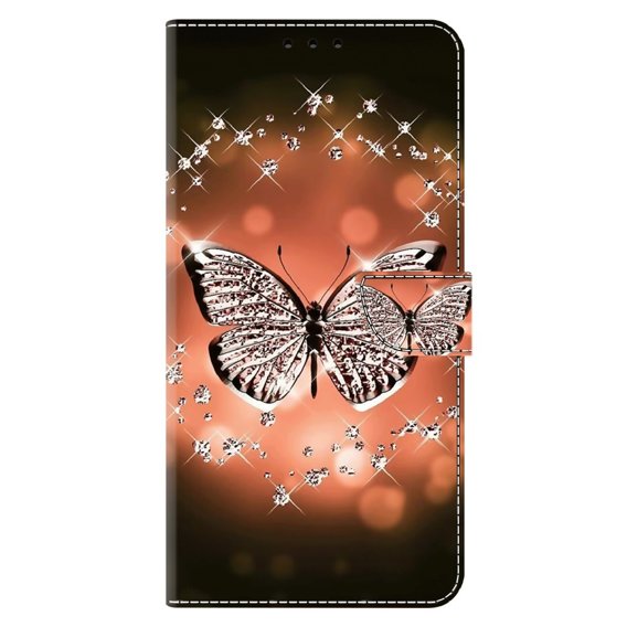 Калъф с капак за Xiaomi Redmi Note 12 4G, Wallet, butterfly and crystals, черен