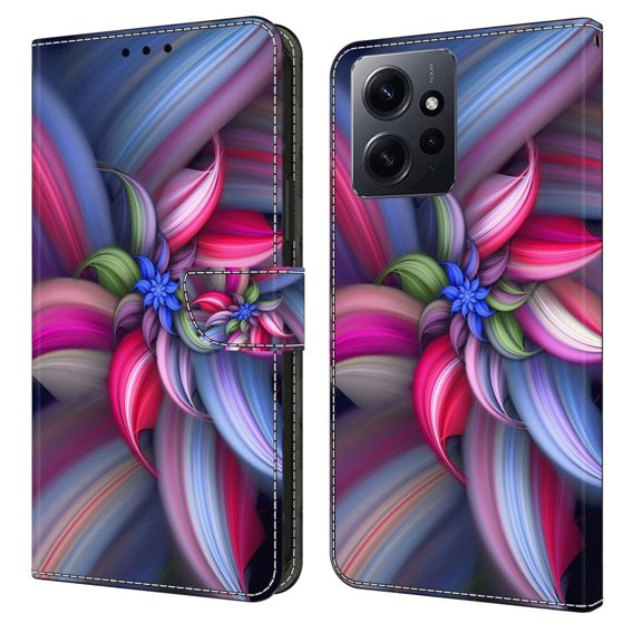 Калъф с капак за Xiaomi Redmi Note 12 4G, Wallet, colorful flower, син