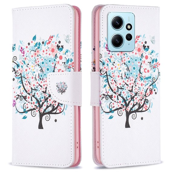 Калъф с капак за Xiaomi Redmi Note 12 4G, Wallet, colorful tree , бял