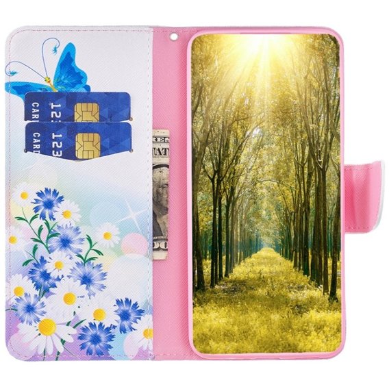 Калъф с капак за Xiaomi Redmi Note 12 4G, butterfly and flowers, розов