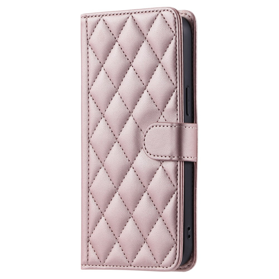 Калъф с капак за Xiaomi Redmi Note 13 Pro 4G, Rhombus Crossbody Leather, розов rose gold