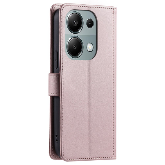 Калъф с капак за Xiaomi Redmi Note 13 Pro 4G, Rhombus Crossbody Leather, розов rose gold