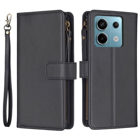 Калъф с капак за Xiaomi Redmi Note 13 Pro 4G, Wallet Zipper Pocket, черен