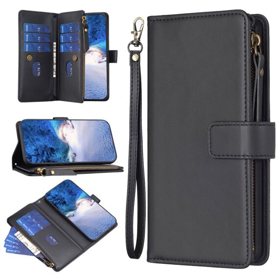 Калъф с капак за Xiaomi Redmi Note 13 Pro 4G, Wallet Zipper Pocket, черен