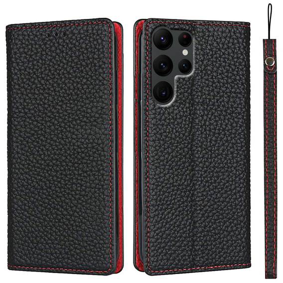 Кожен калъф за Samsung Galaxy S22 Ultra, ERBORD Grain Leather, черен