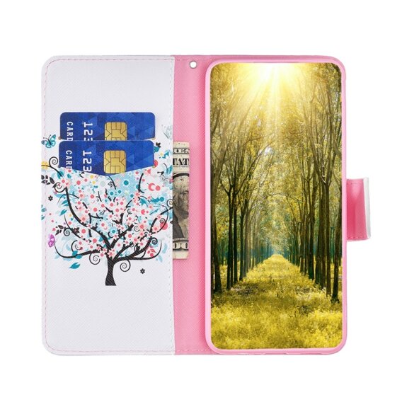 Флип калъф за Motorola Moto G84 5G Wallet, colorful tree, бял